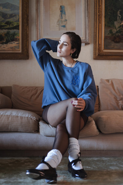 Cotton Embroided Crewneck Sweater Unisex Gray