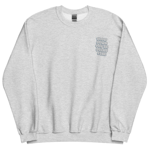 Cotton Embroided Crewneck Sweater Unisex Grey