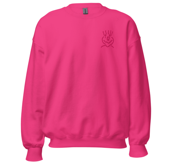 Cotton Embroided Crewneck Sweater Unisex Hot Pink