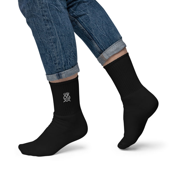 Embroided Black Middle Length Socks