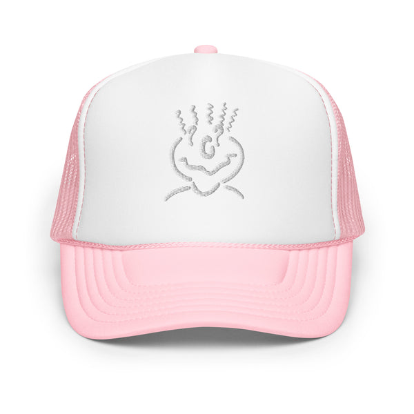 Foam Trucker Embroidered Hat Pink & White