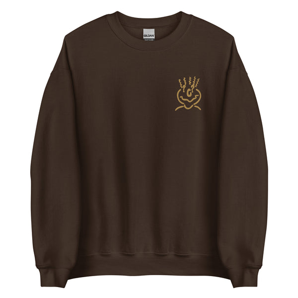 Cotton Embroided Crewneck Sweater Unisex Brown