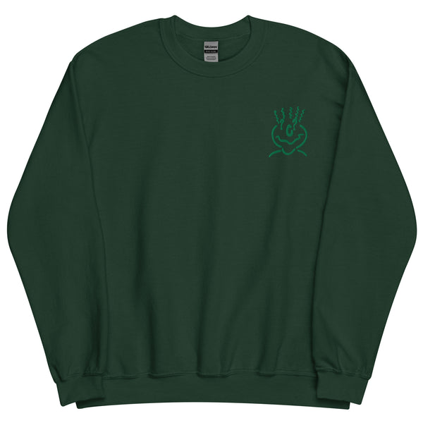 Cotton Embroided Crewneck Sweater Unisex Forest Green