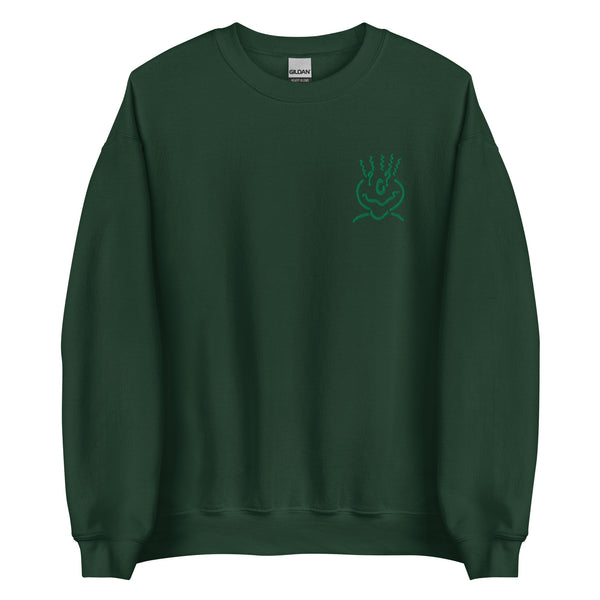 Cotton Embroided Crewneck Sweater Unisex Forest Green