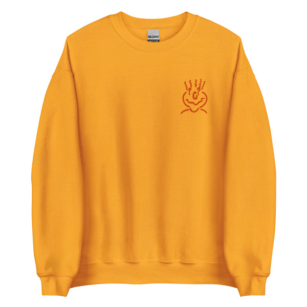 Cotton Embroided Crewneck Sweater Unisex Mustard