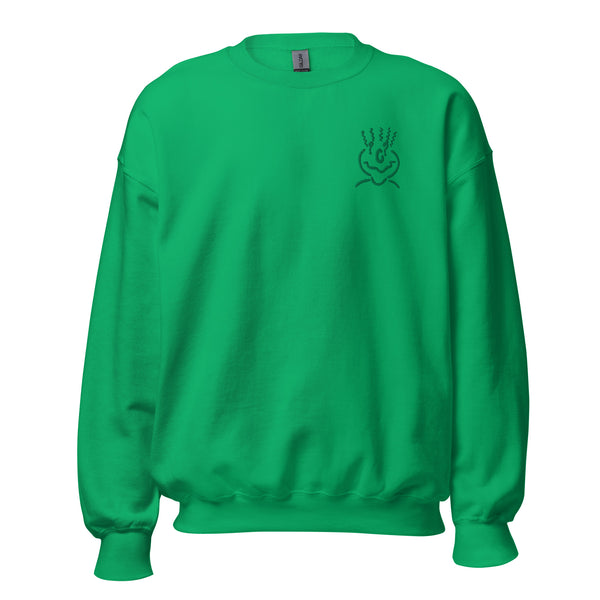 Cotton Embroided Crewneck Sweater Unisex Emerald Green