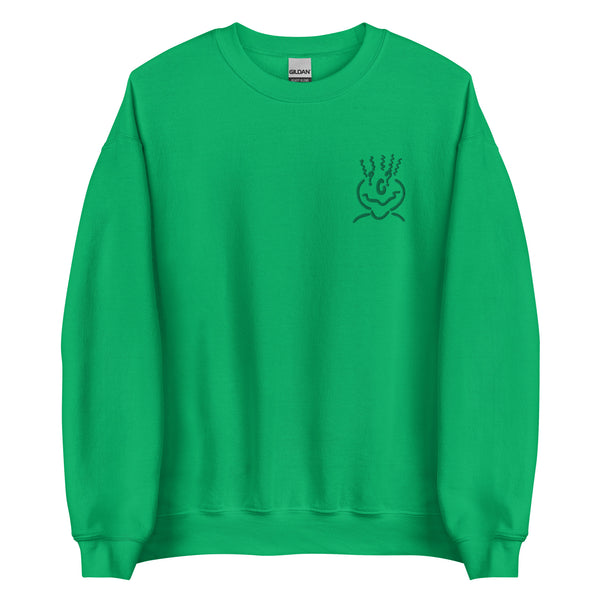 Cotton Embroided Crewneck Sweater Unisex Emerald Green
