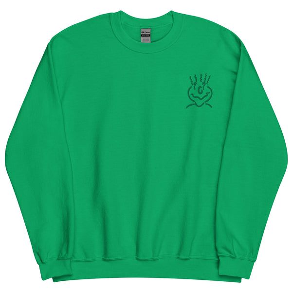 Cotton Embroided Crewneck Sweater Unisex Emerald Green