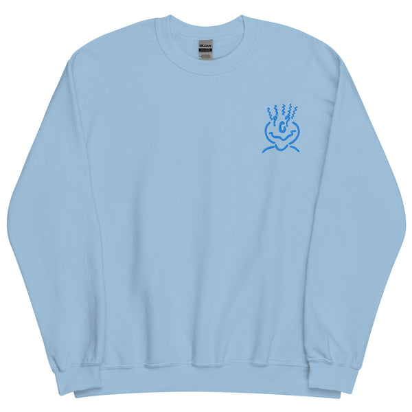 Cotton Embroided Crewneck Sweater Unisex Light Blue