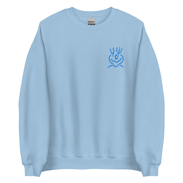 Cotton Embroided Crewneck Sweater Unisex Light Blue