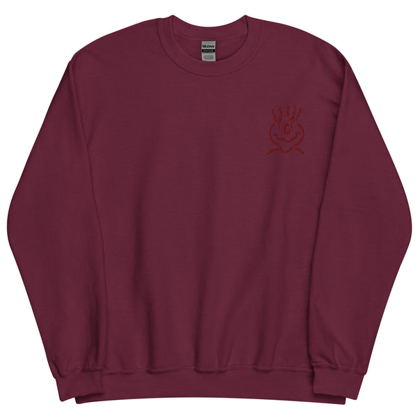 Cotton Embroided Crewneck Sweater Unisex Burgundy
