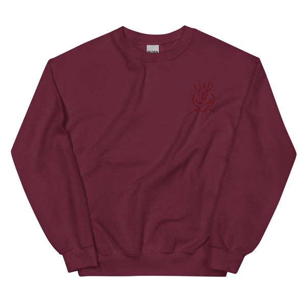 Cotton Embroided Crewneck Sweater Unisex Burgundy