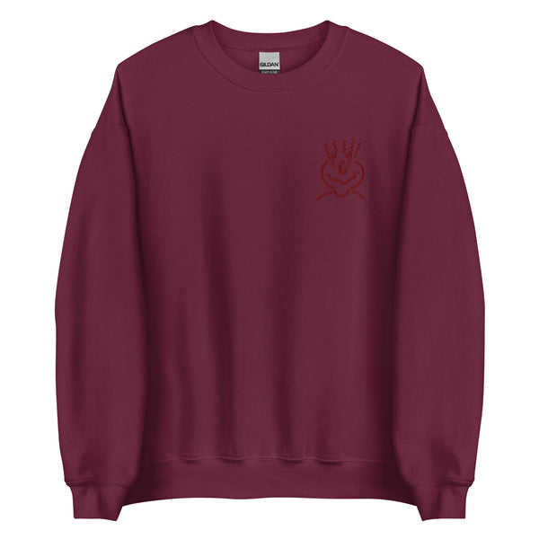 Cotton Embroided Crewneck Sweater Unisex Burgundy
