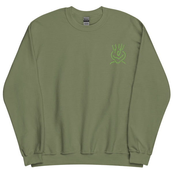 Cotton Embroided Crewneck Sweater Unisex Olive Green