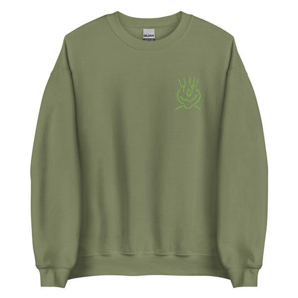Cotton Embroided Crewneck Sweater Unisex Olive Green