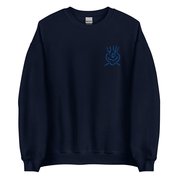 Cotton Embroided Crewneck Sweater Unisex Navy Blue