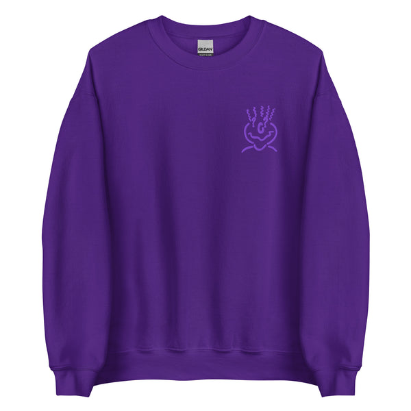 Cotton Embroided Crewneck Sweater Unisex Purple