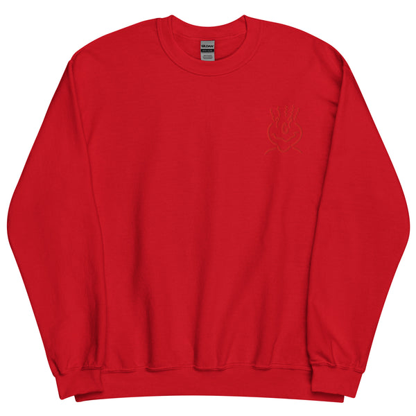 Cotton Embroided Crewneck Sweater Unisex Red
