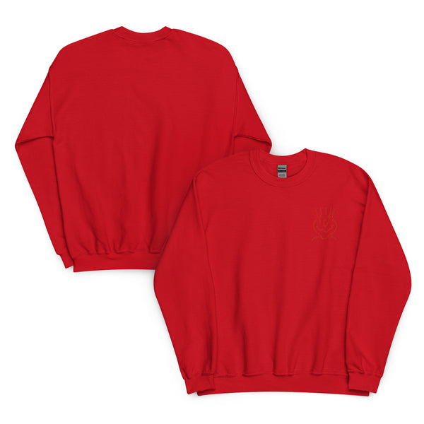 Cotton Embroided Crewneck Sweater Unisex Red