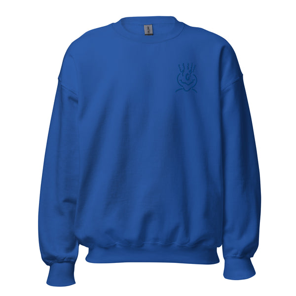 Cotton Embroided Crewneck Sweater Unisex Electric Blue