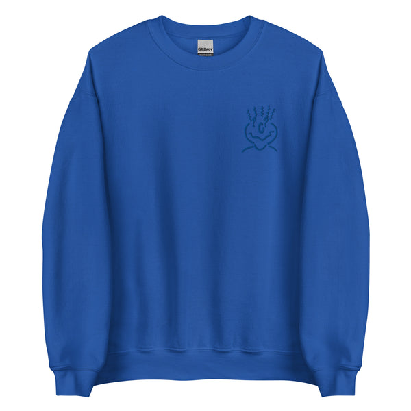 Cotton Embroided Crewneck Sweater Unisex Electric Blue