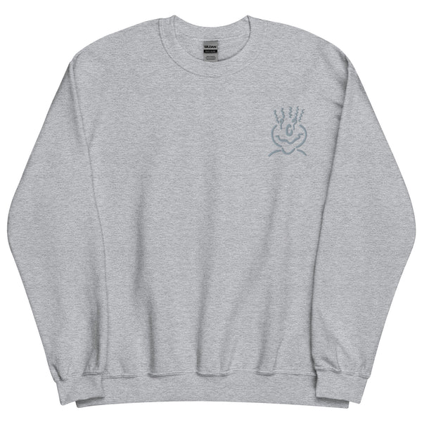 Cotton Embroided Crewneck Sweater Unisex Gray