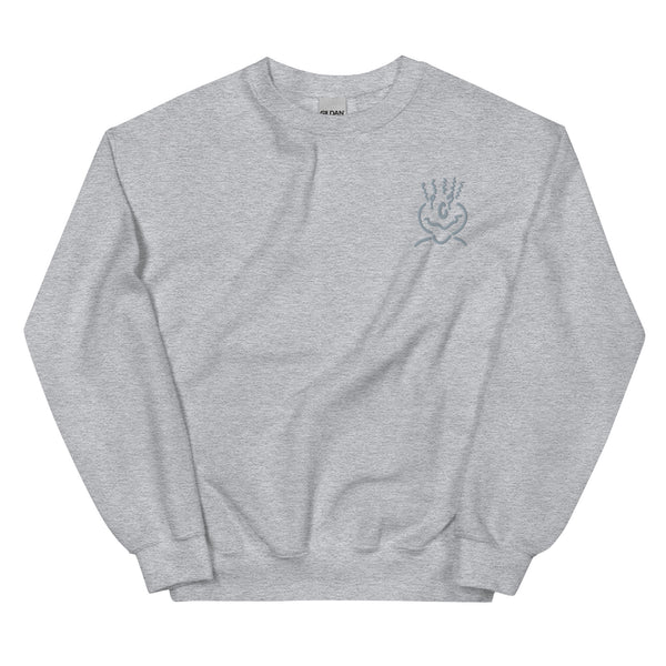 Cotton Embroided Crewneck Sweater Unisex Gray