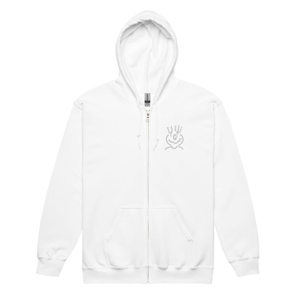 Heavy Blend Embroidered Zip Hoodie White Unisex