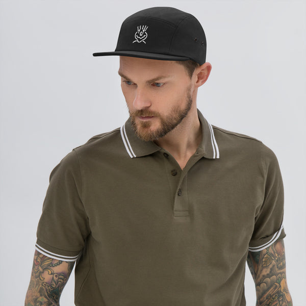 Embroided 5 Panel Cap Black & White