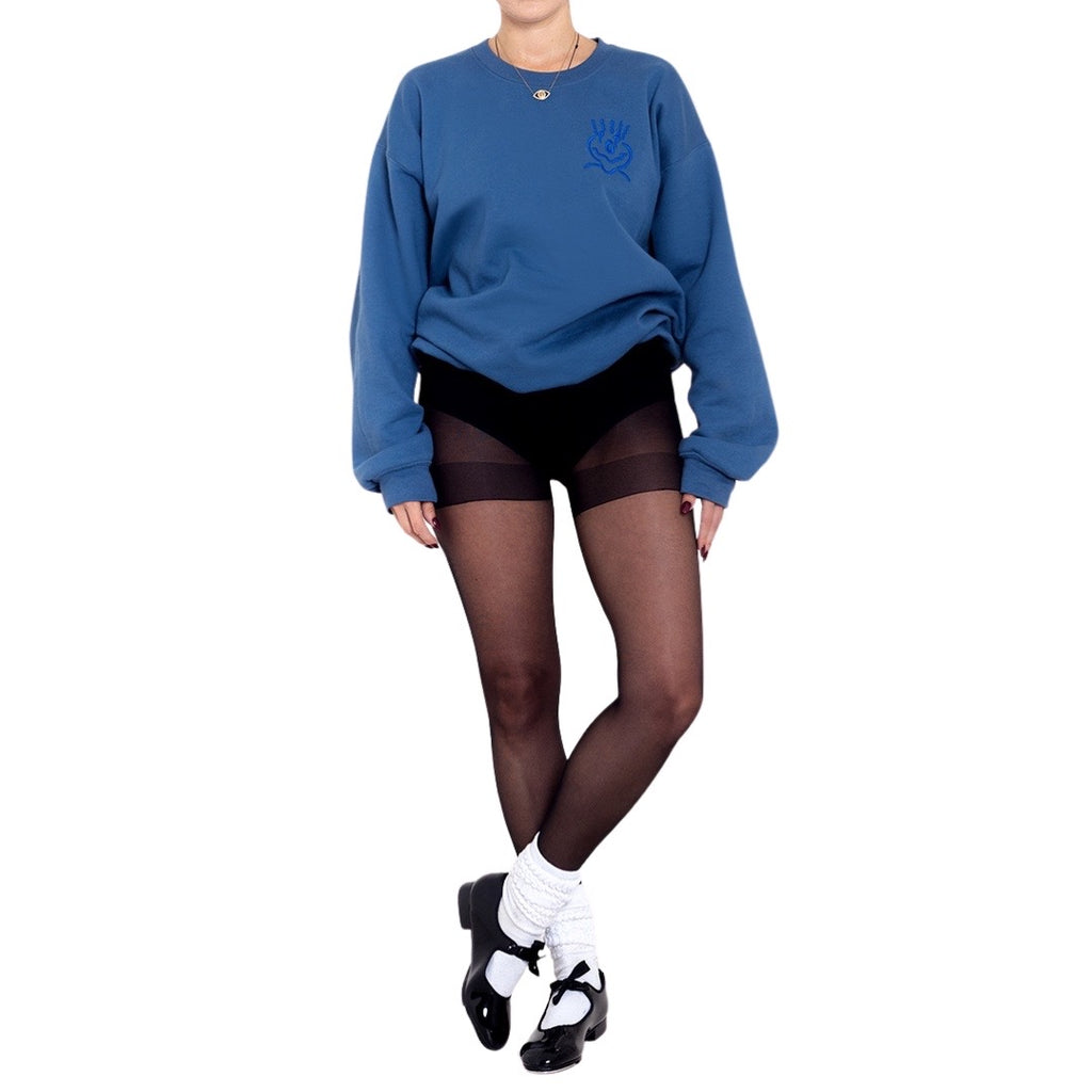 Cotton Embroided Crewneck Sweater Unisex Blue