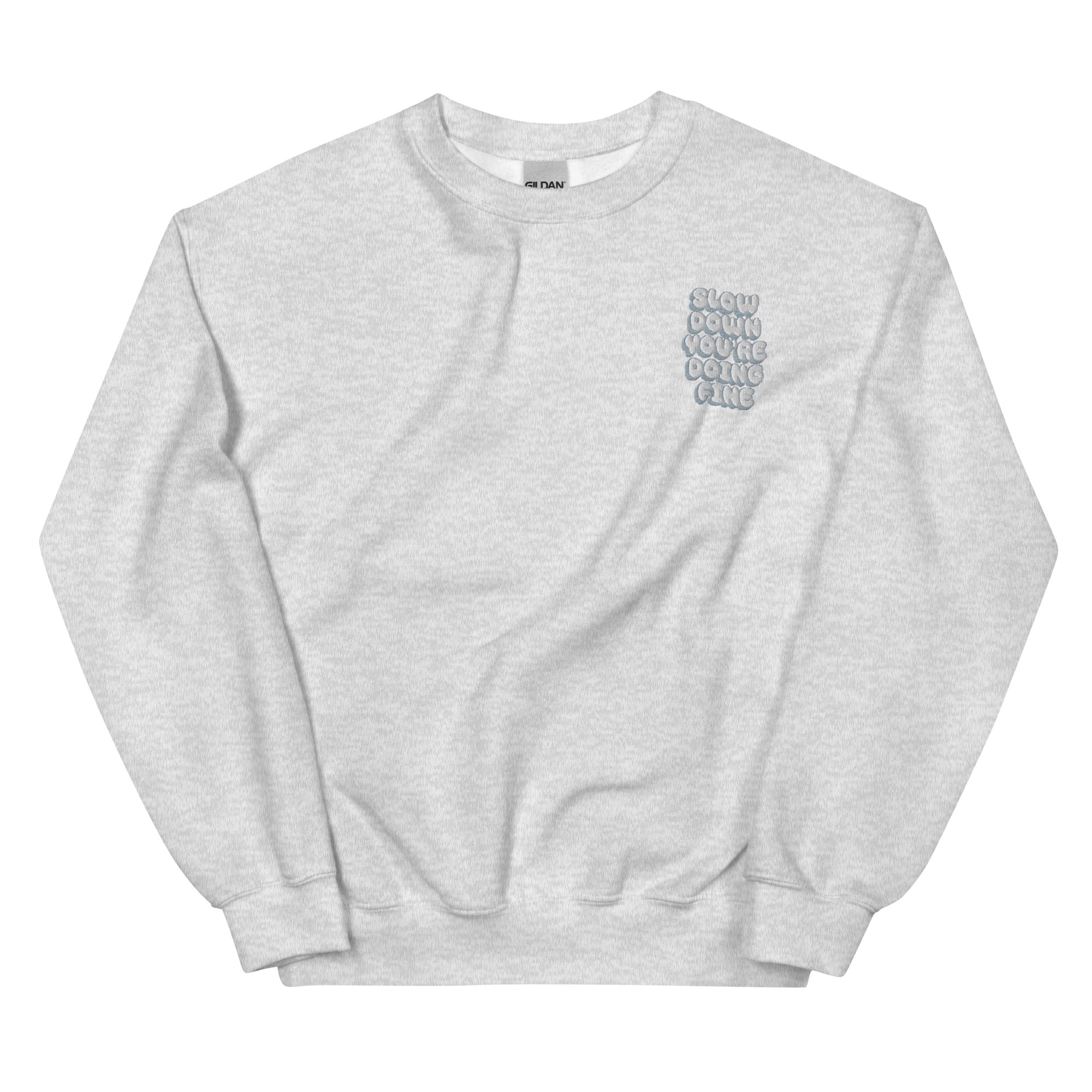 Cotton Embroided Crewneck Sweater Unisex Grey