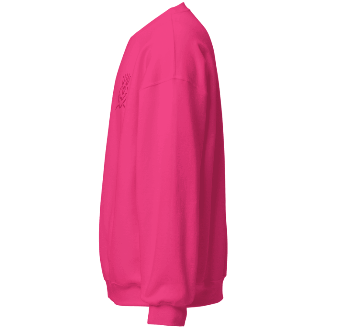 Cotton Embroided Crewneck Sweater Unisex Hot Pink