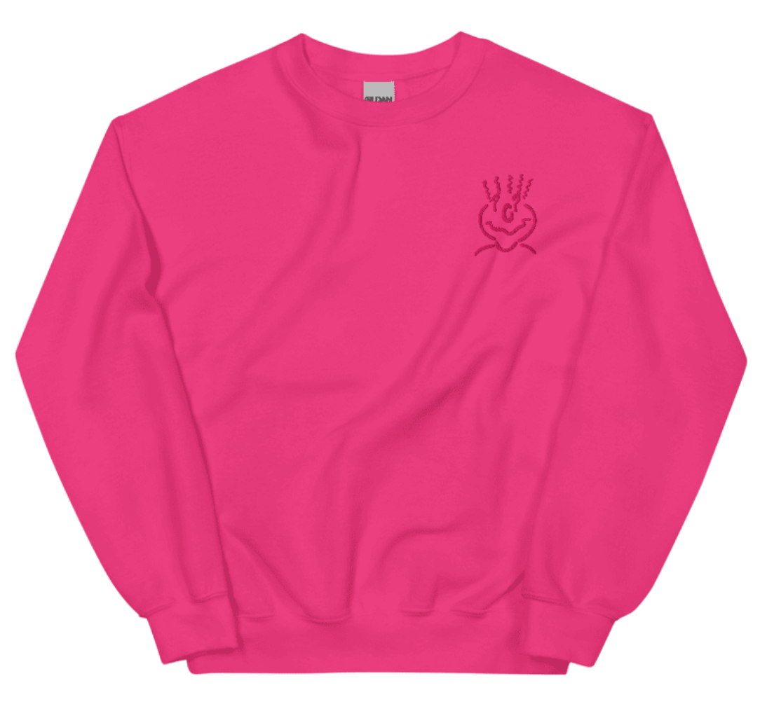 Cotton Embroided Crewneck Sweater Unisex Hot Pink