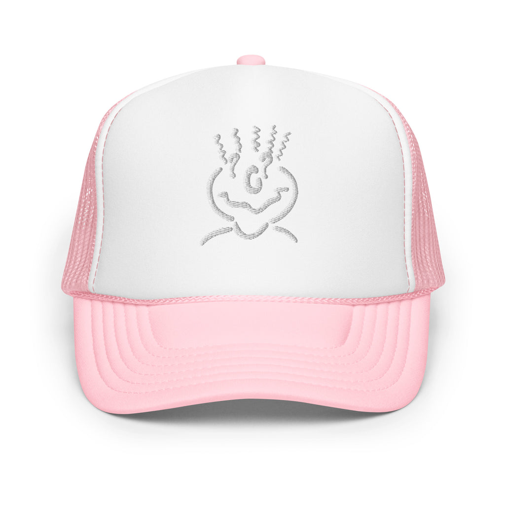 Foam Trucker Embroidered Hat Pink & White
