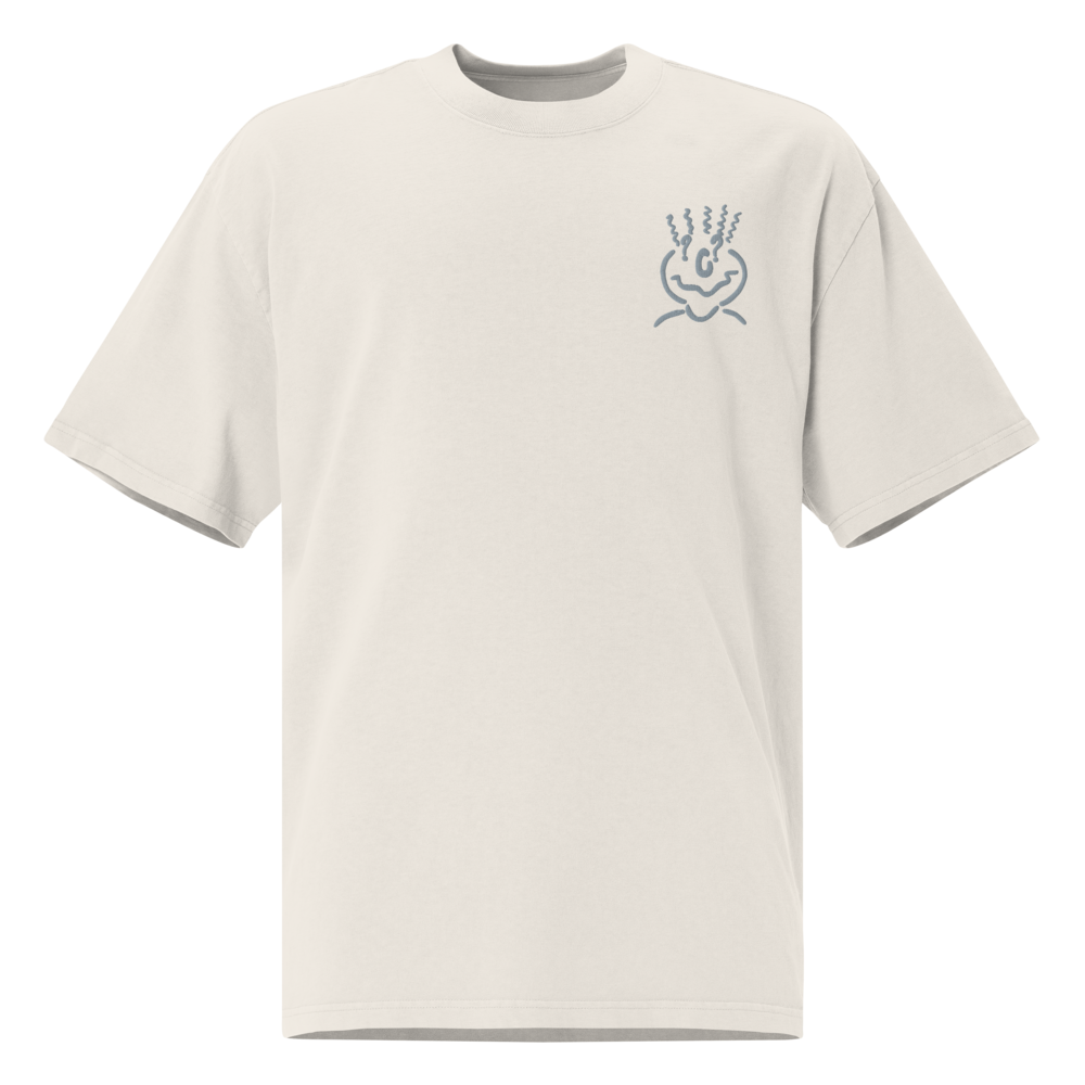 Embroidered Oversized T-Shirt Unisex Beige