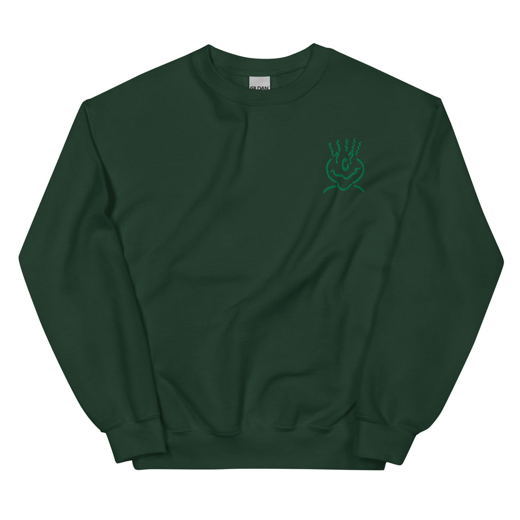 Cotton Embroided Crewneck Sweater Unisex Forest Green