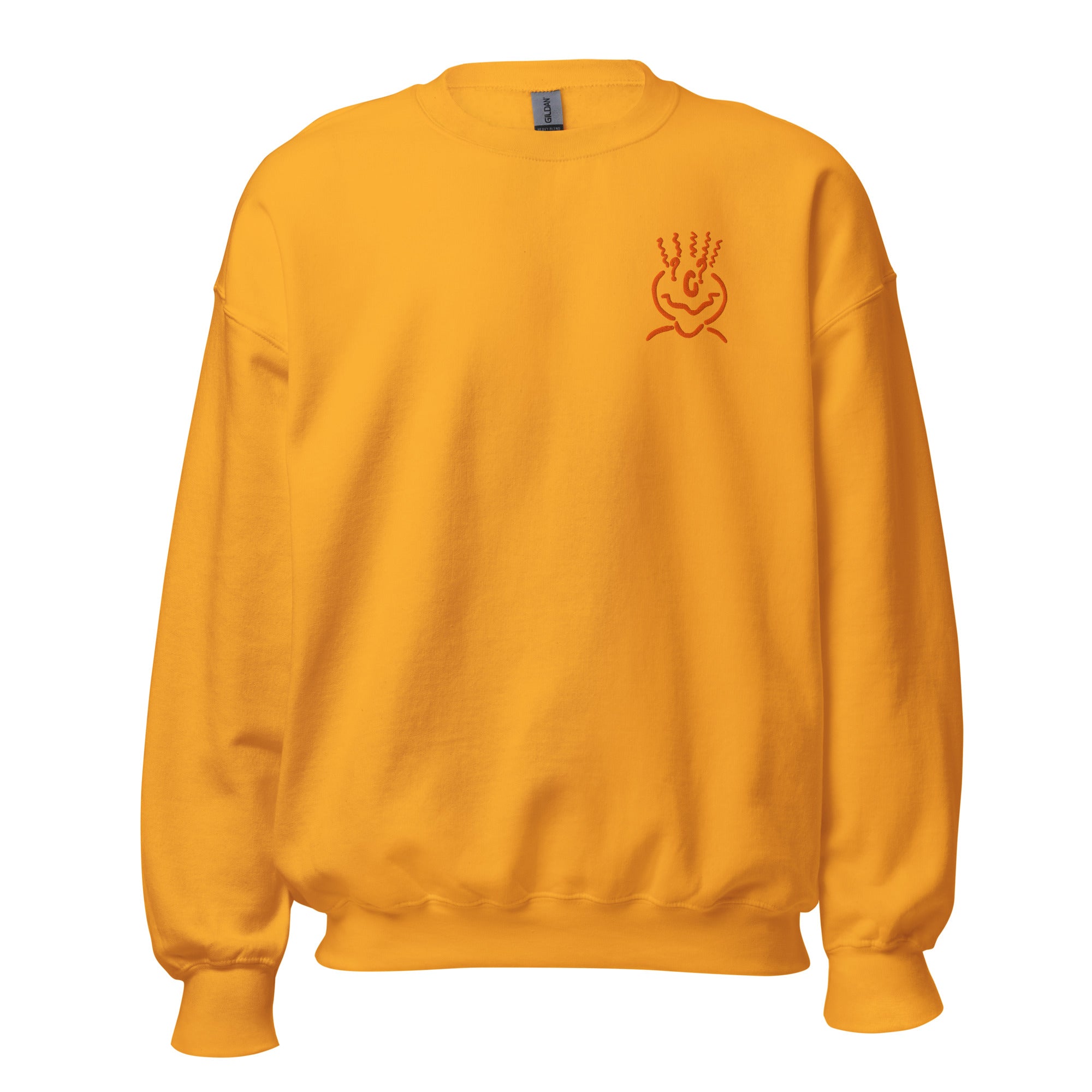 Cotton Embroided Crewneck Sweater Unisex Mustard