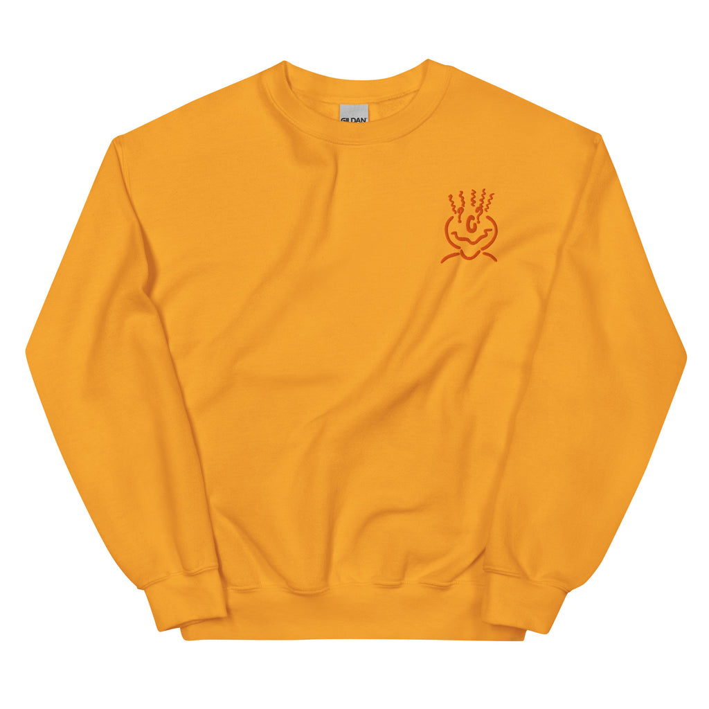 Cotton Embroided Crewneck Sweater Unisex Mustard