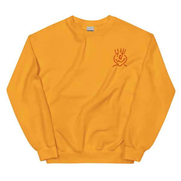 Cotton Embroided Crewneck Sweater Unisex Mustard