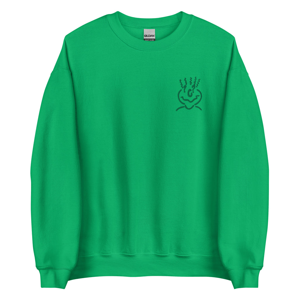 Cotton Embroided Crewneck Sweater Unisex Emerald Green
