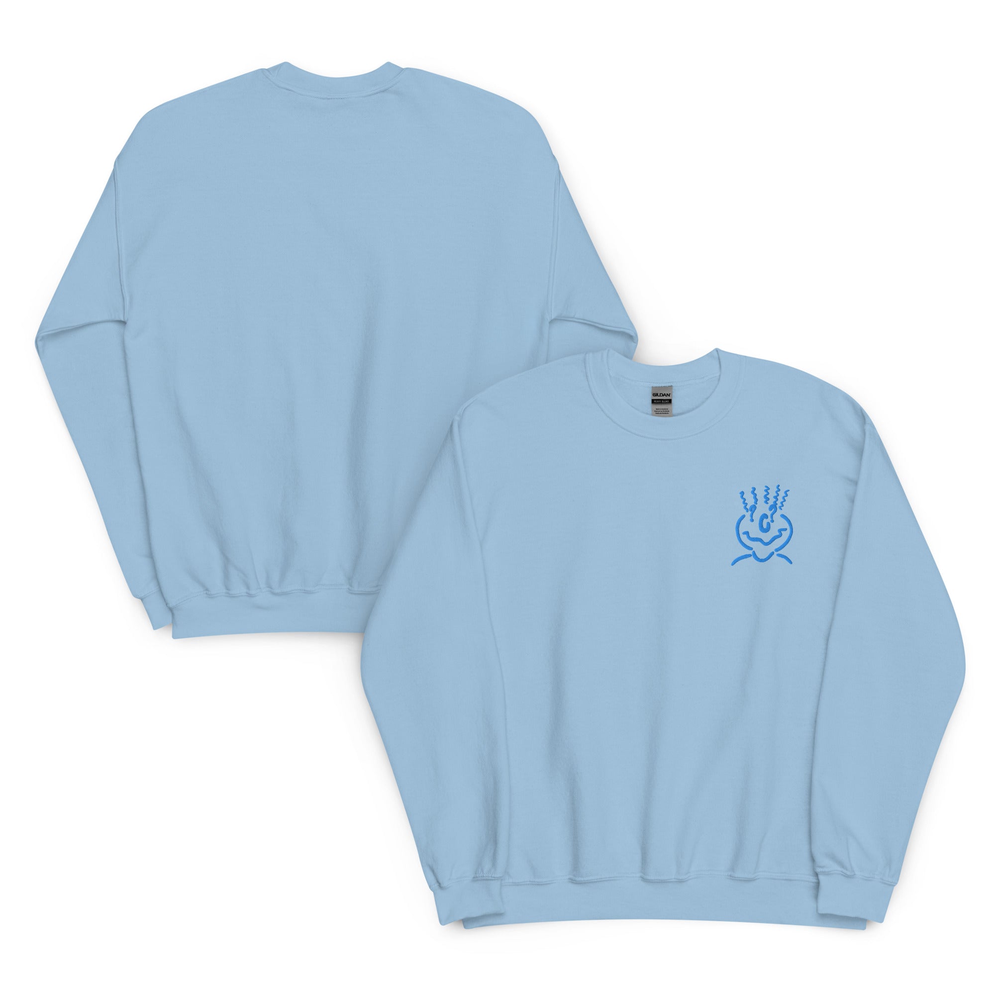 Cotton Embroided Crewneck Sweater Unisex Light Blue