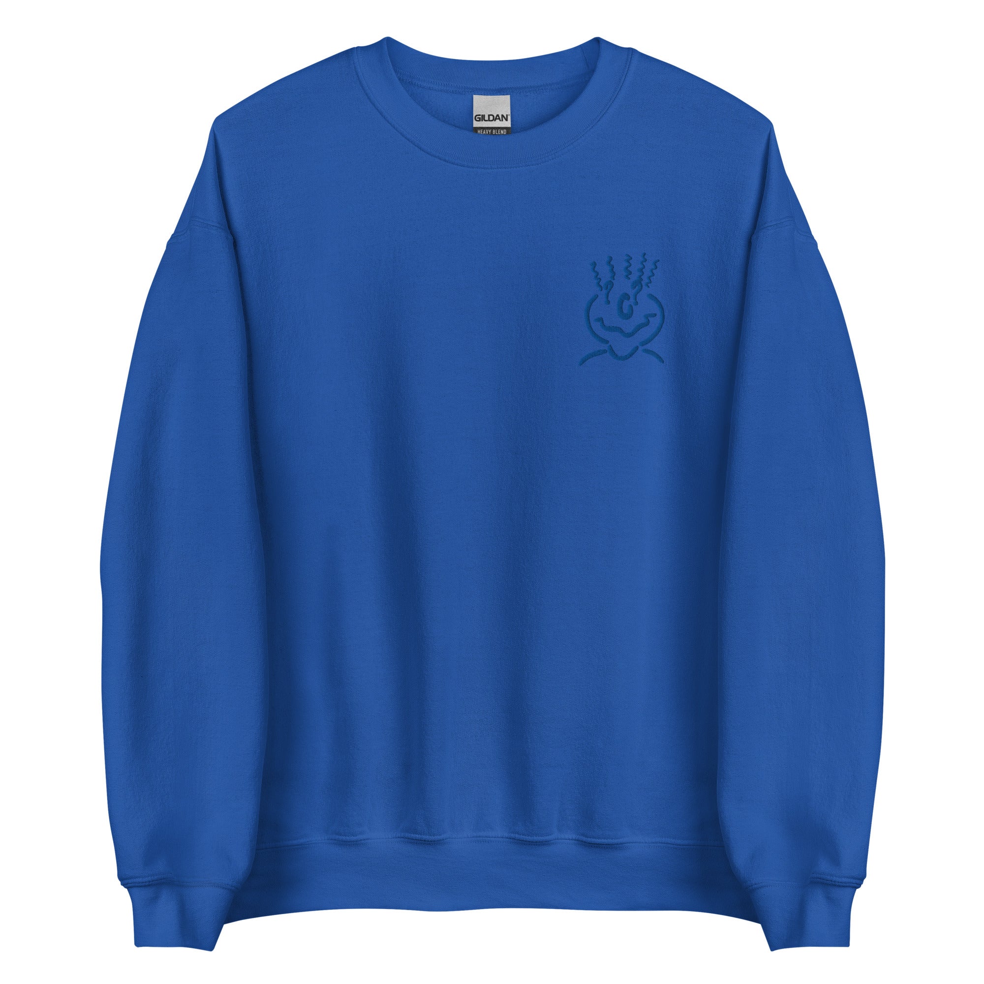Cotton Embroided Crewneck Sweater Unisex Electric Blue