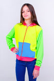 Multicolored Teen Hoodie- Neon Yellow Unicornio Azul 