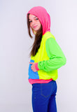 Multicolored Teen Hoodie- Neon Yellow Unicornio Azul 