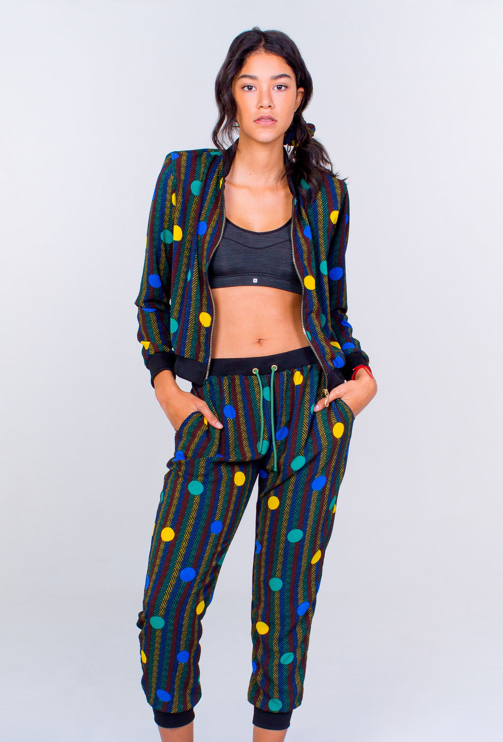 Bomber Jacket and Jogger Pant Polka Dot Set- Green Unicornio Azul 