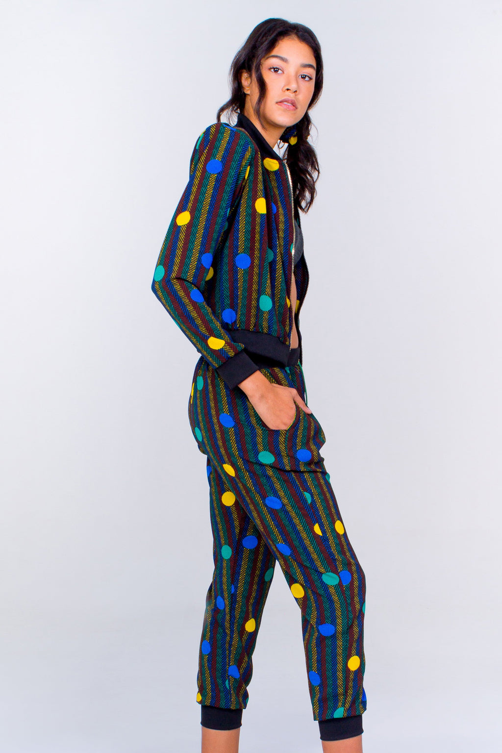 Bomber Jacket and Jogger Pant Polka Dot Set- Green Unicornio Azul 