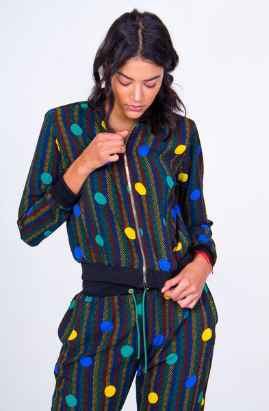 Bomber Jacket and Jogger Pant Polka Dot Set- Green Unicornio Azul 