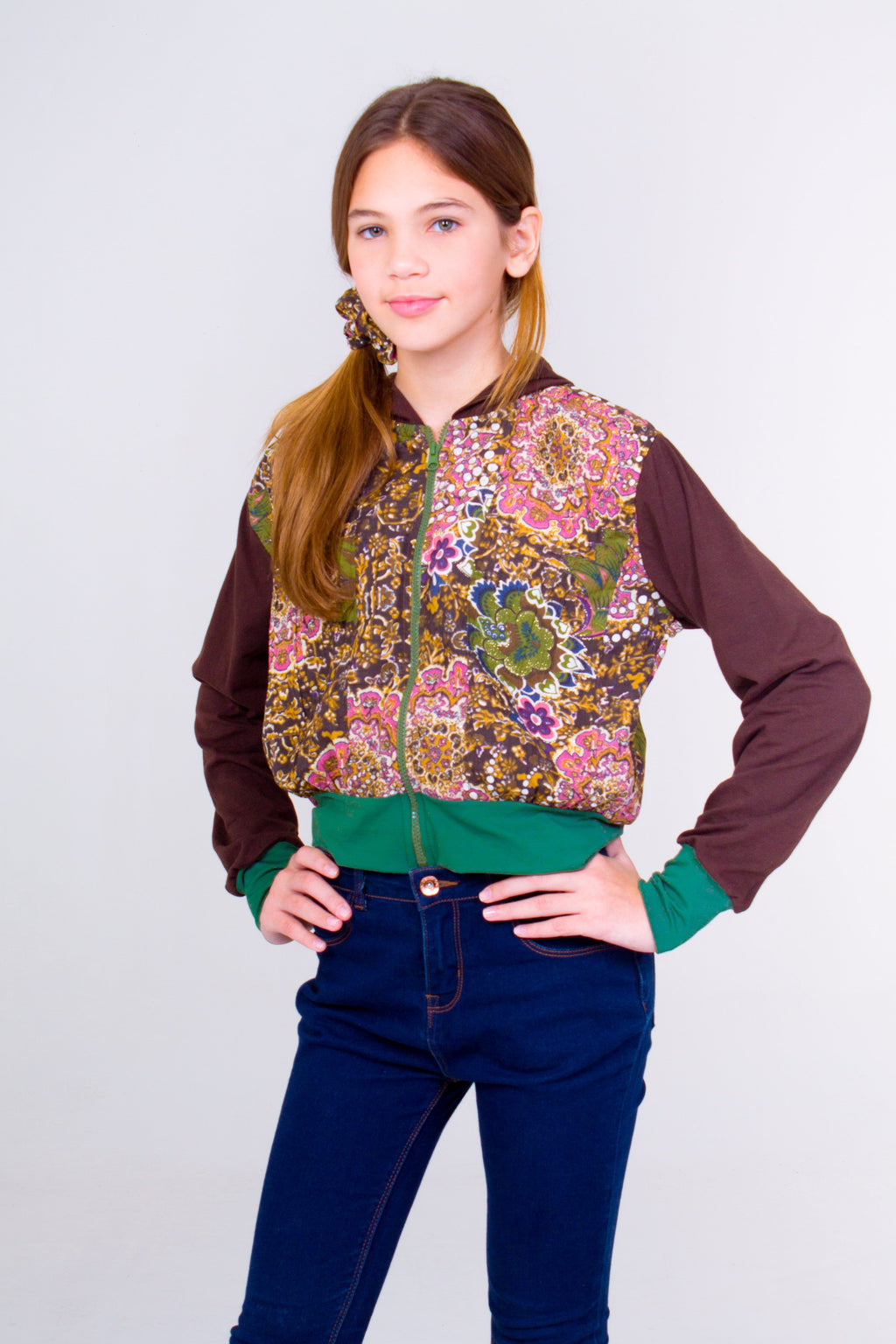 Multicolored Teen Hoodie- Flower Print Unicornio Azul 