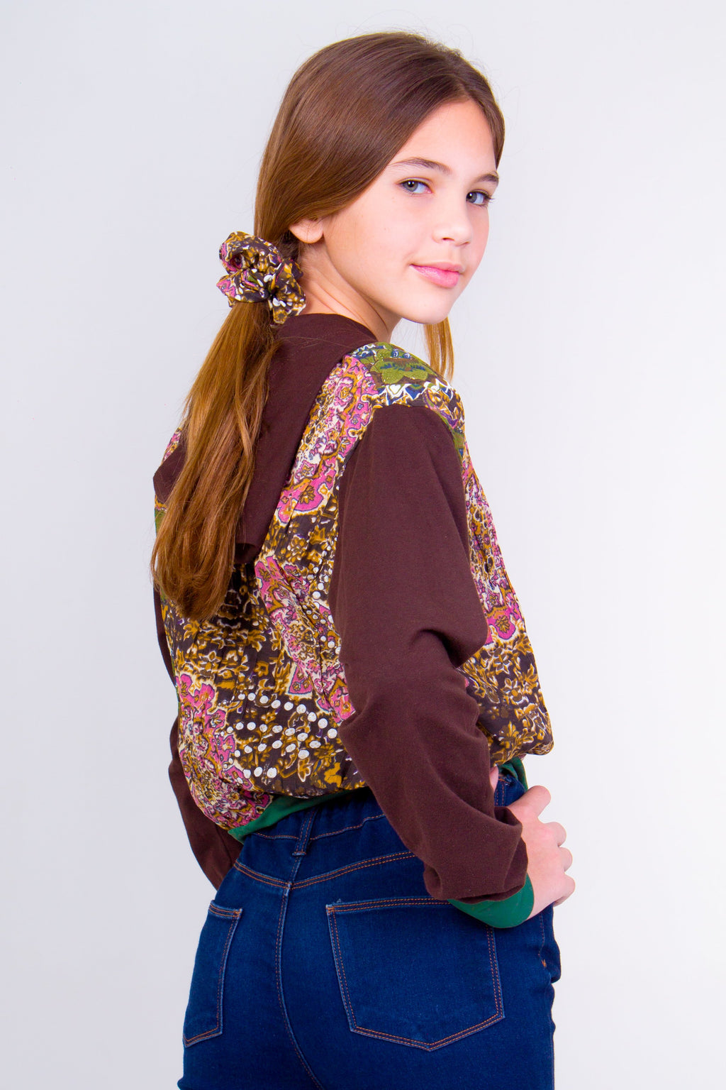 Multicolored Teen Hoodie- Flower Print Unicornio Azul 