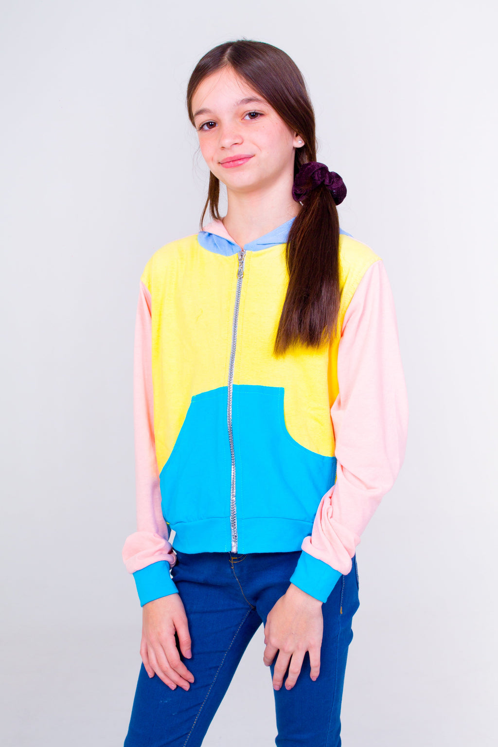 Multicolored Teen Hoodie- Light Yellow Unicornio Azul 